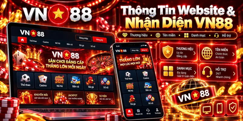 Thông tin thương hiệu VN88 và giao diện website trên các thiết bị